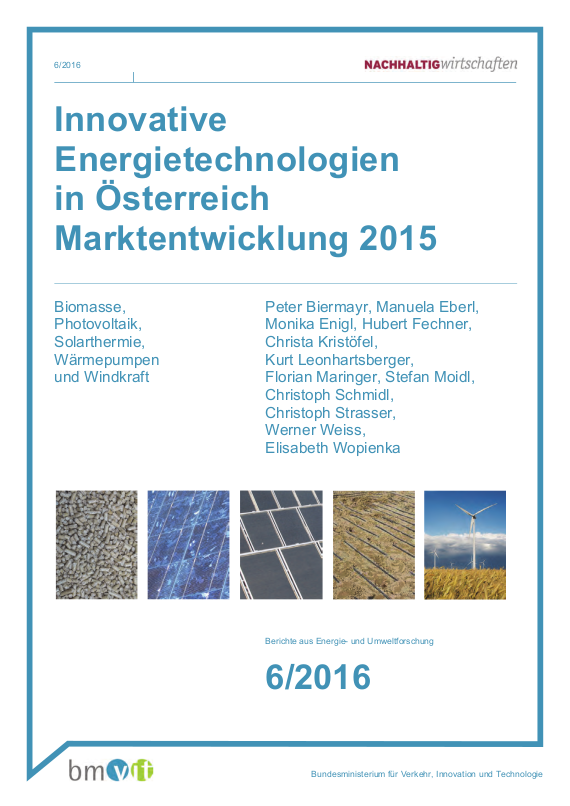 Deckblatt " Innovative Energietechnologien in Österreich - Marktentwicklung 2015"