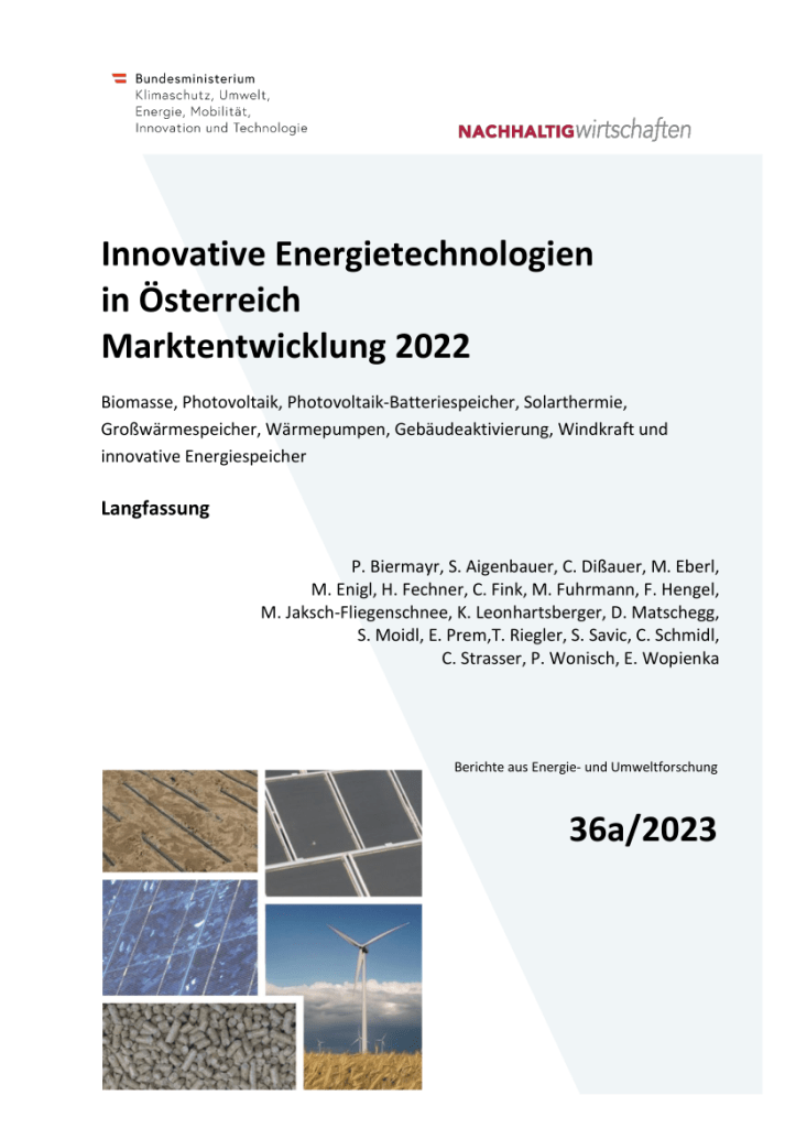Deckblatt der Marktentwicklungsstudie 2022 mit dem Titel Innovative Energietechnologien in Österreich